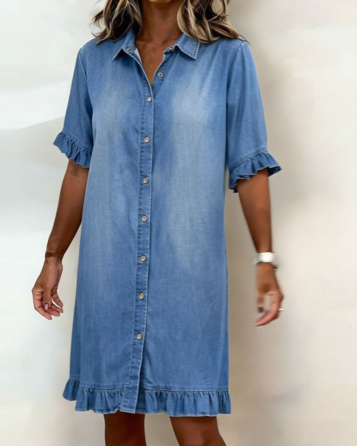 Van Laarhoven® | Comfortabele denim jurk met flatterende rimpeling
