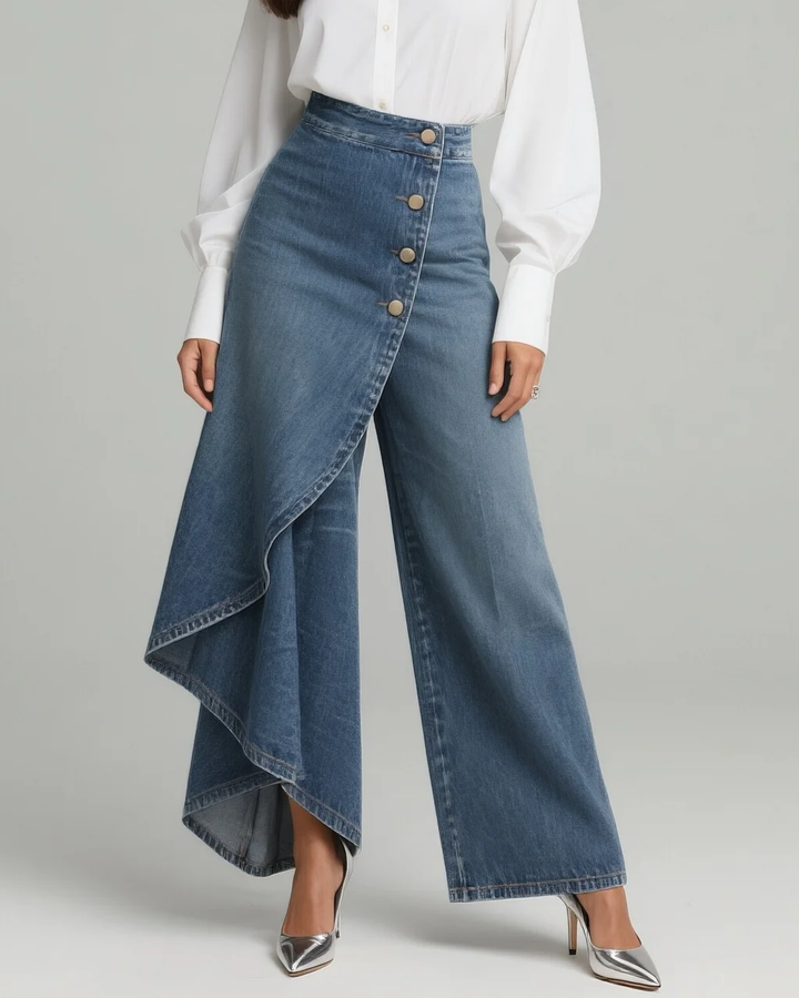 Audrey™ | Denim broek met knoop