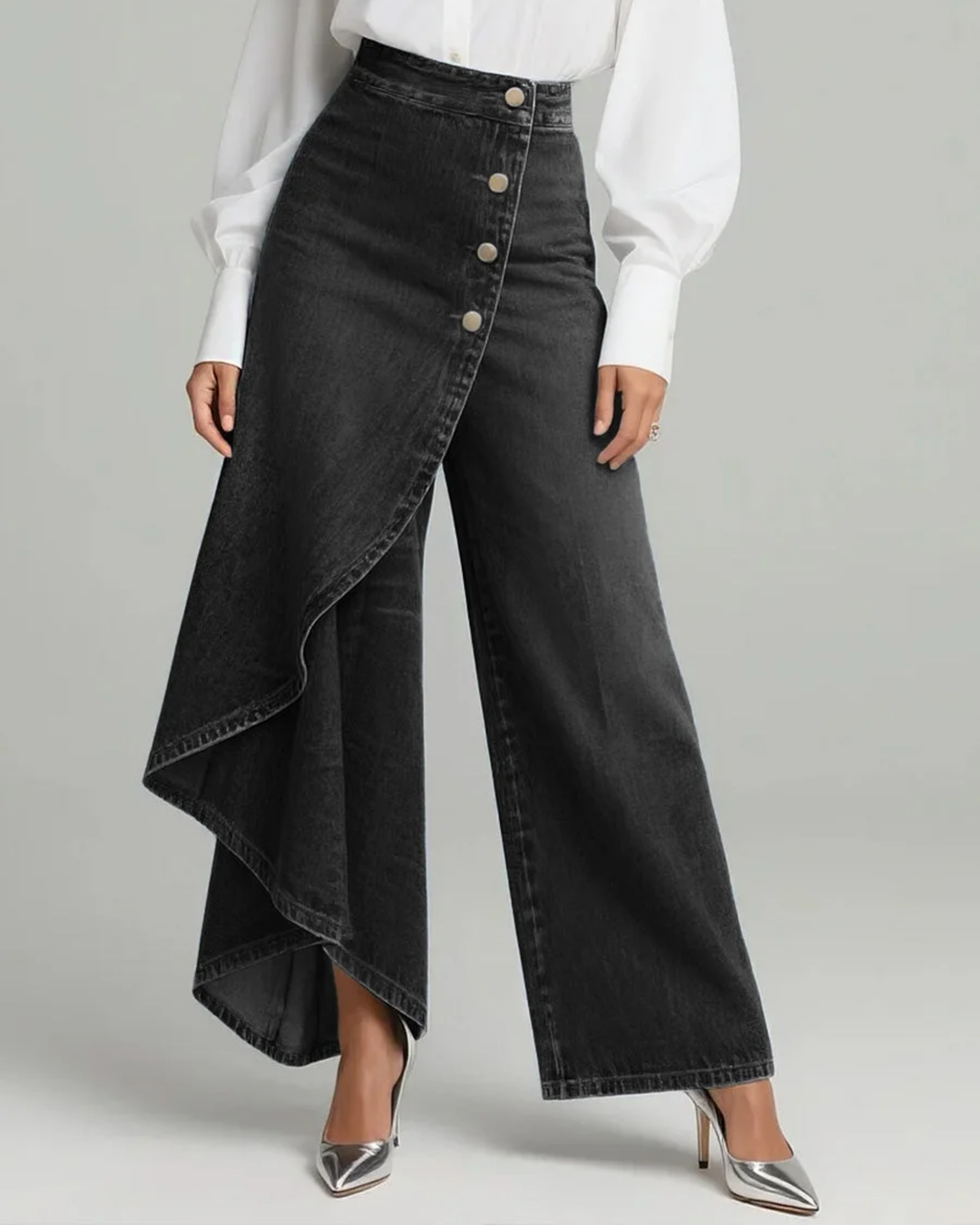 Audrey™ | Denim broek met knoop
