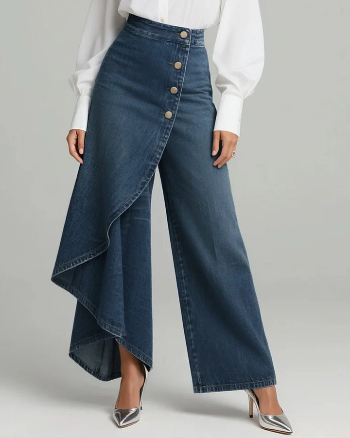Audrey™ | Denim broek met knoop