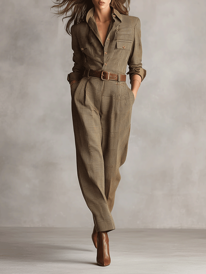 Celia | Bruine Jumpsuit met Verfijnde Details