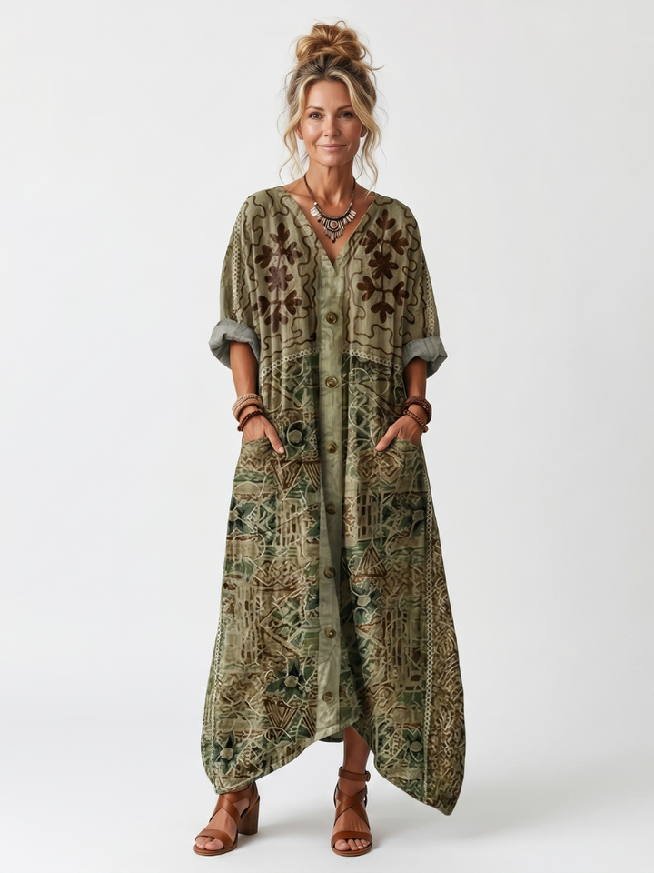 Aletta | Oversized midi-jurk met knoopsluiting en zakken