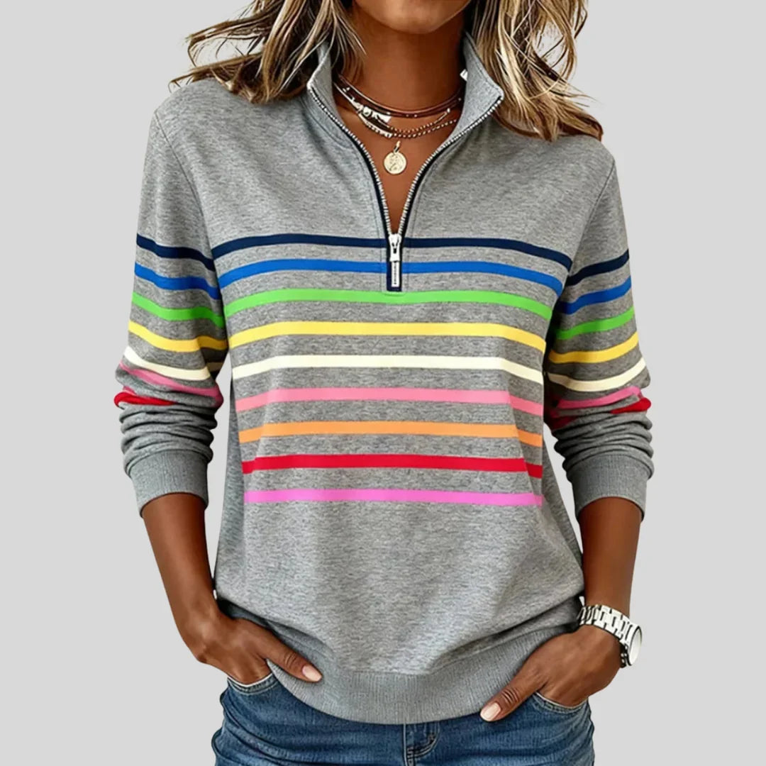 Celine | Kleurrijke gestreepte sweater met kwart-rits