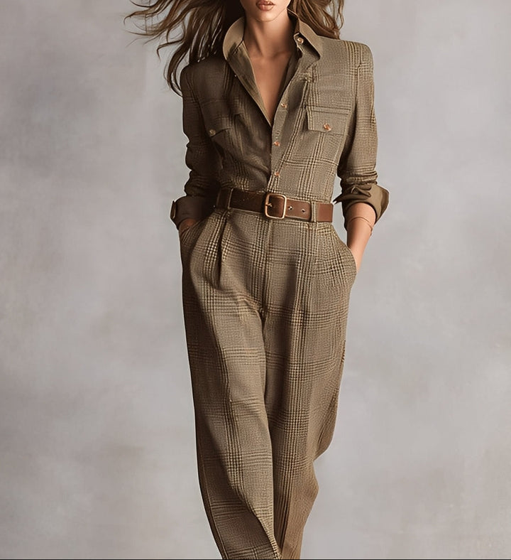 Celia | Bruine Jumpsuit met Verfijnde Details