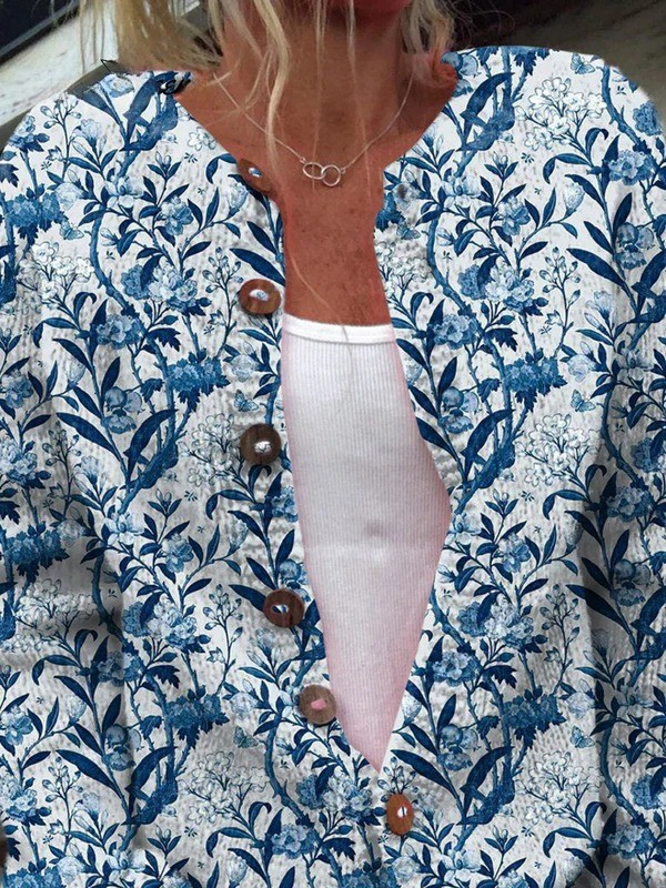 Tiverly™ | Vintage Bloemen Knop-Voorkant Cardigan