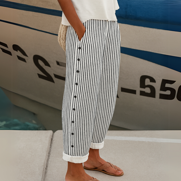 REA | COMFORTABLE GESTREEPTE CASUAL BROEKEN