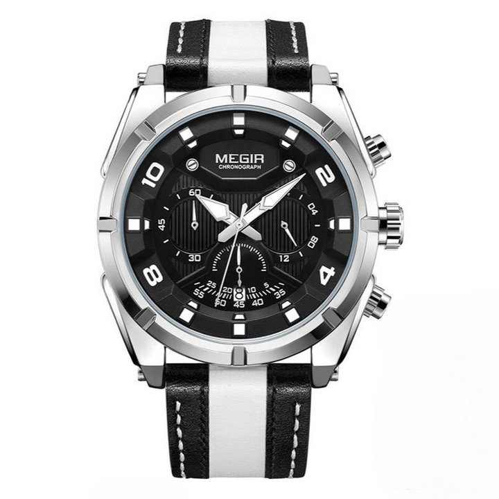 Luxe leren militaire sport chronograaf horloge