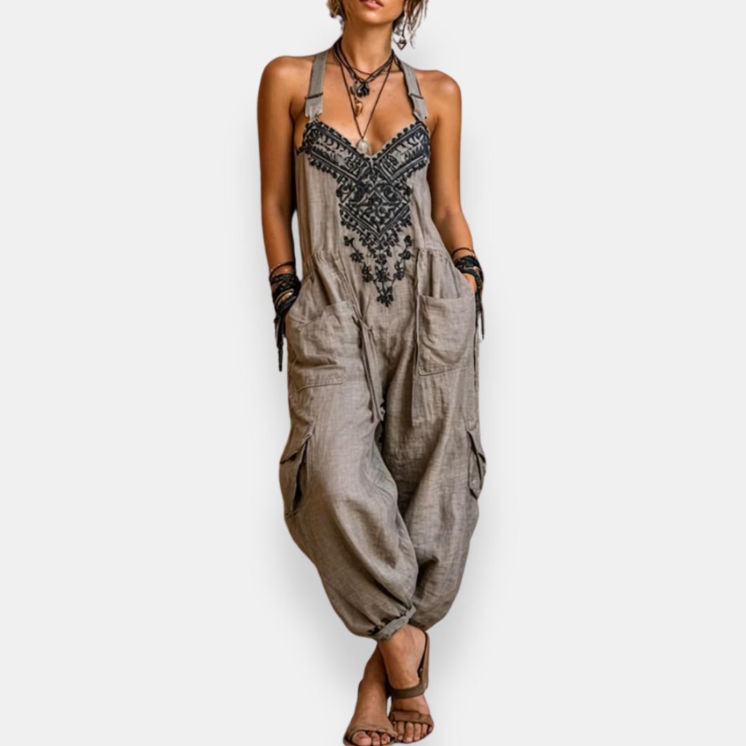 Linda | Boheemse geborduurde jumpsuit