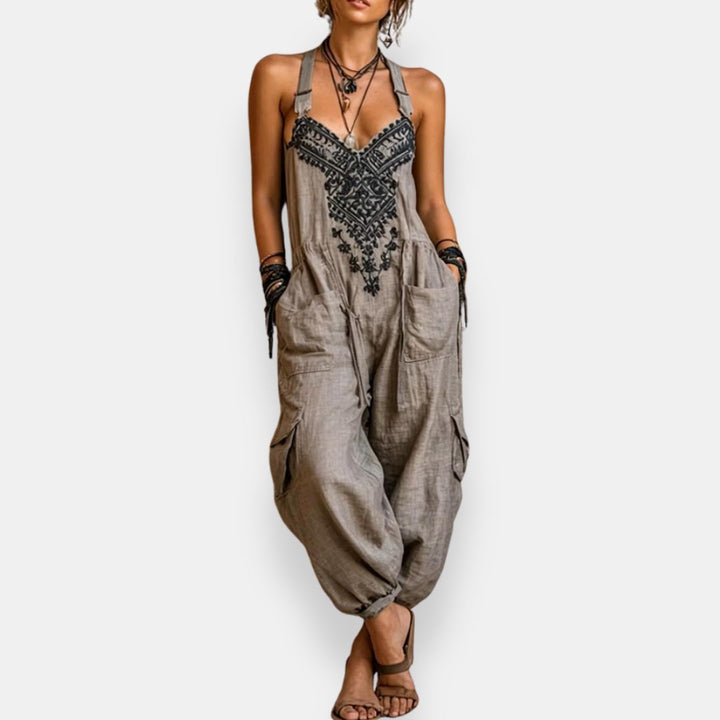 Linda | Boheemse geborduurde jumpsuit