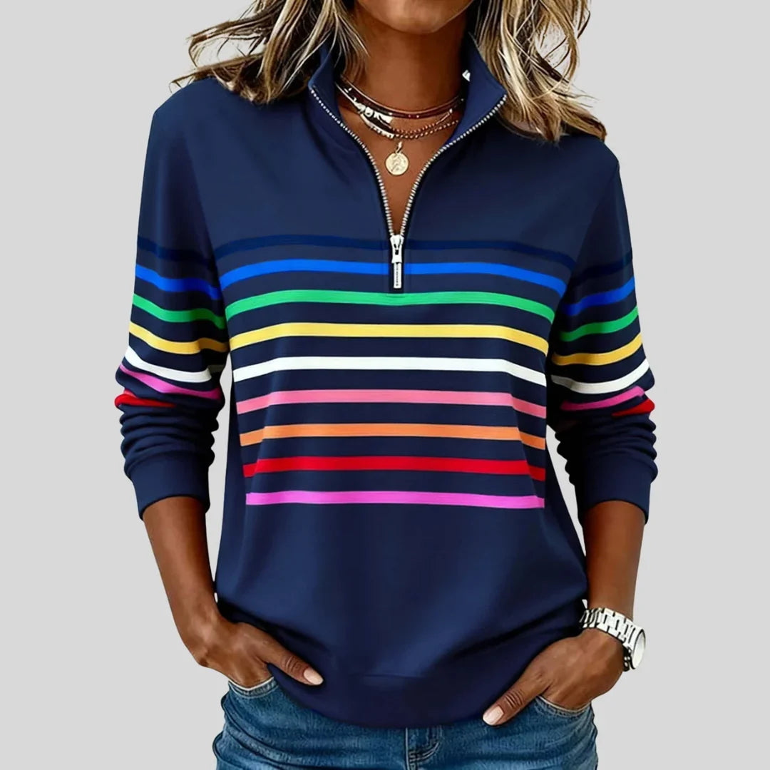 Celine | Kleurrijke gestreepte sweater met kwart-rits