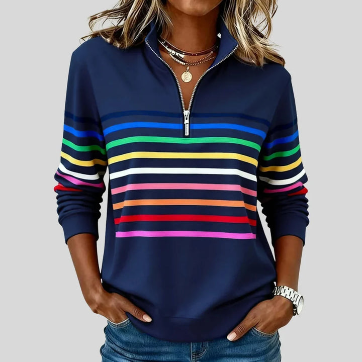 Celine | Kleurrijke gestreepte sweater met kwart-rits
