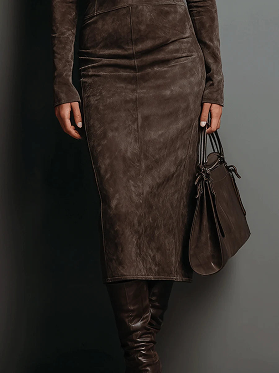 Lorena | Lange bruine midi-jurk