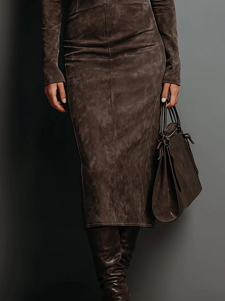 Lorena | Lange bruine midi-jurk