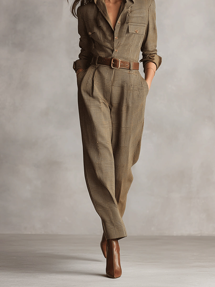 Celia | Bruine Jumpsuit met Verfijnde Details