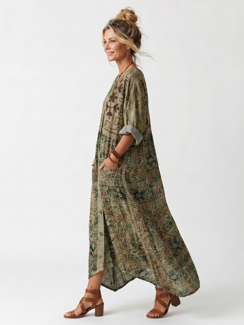 Aletta | Oversized midi-jurk met knoopsluiting en zakken
