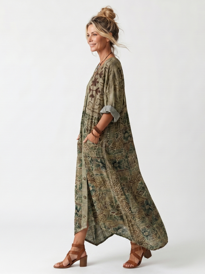 Aletta | Oversized midi-jurk met knoopsluiting en zakken