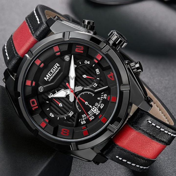 Luxe leren militaire sport chronograaf horloge