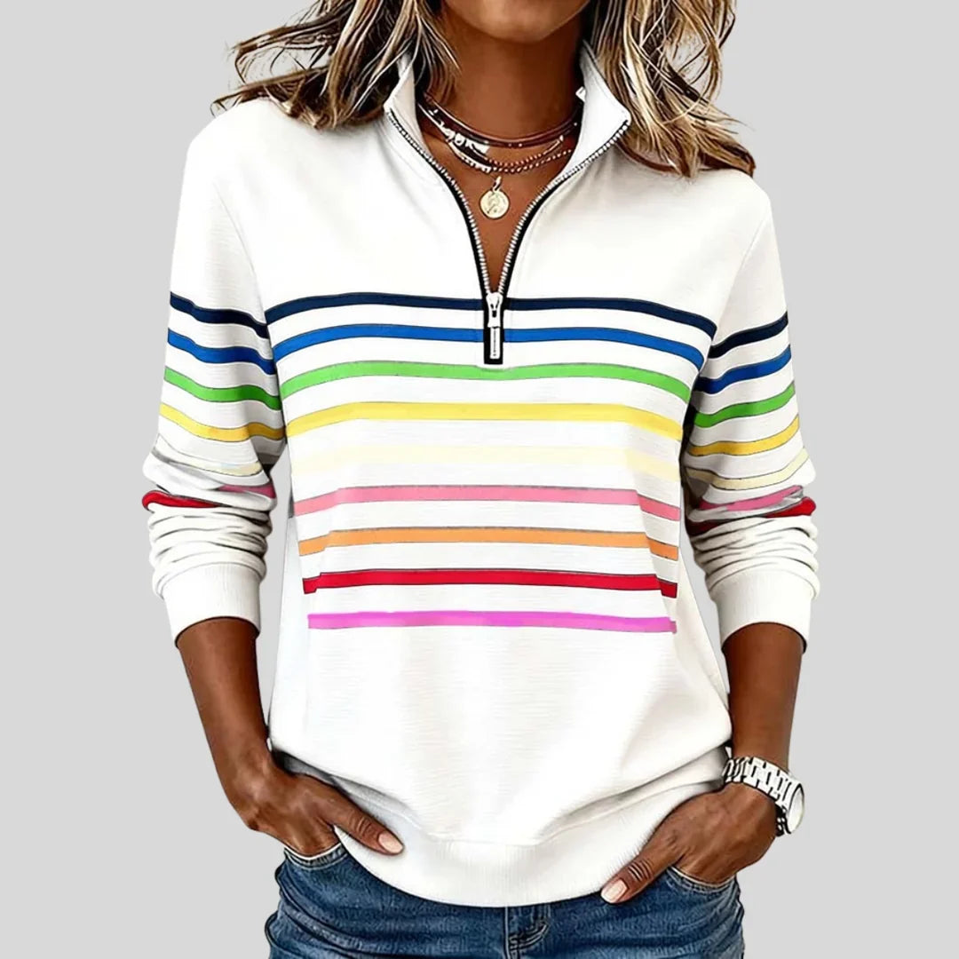 Celine | Kleurrijke gestreepte sweater met kwart-rits
