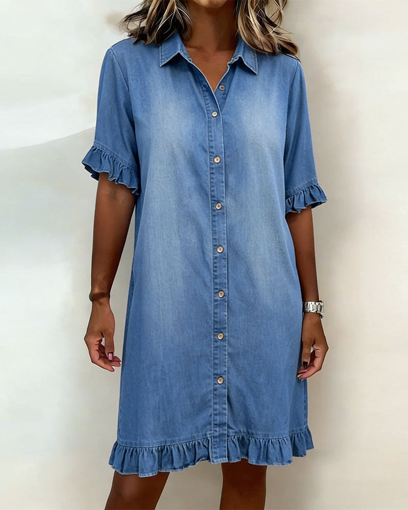 Van Laarhoven® | Comfortabele denim jurk met flatterende rimpeling