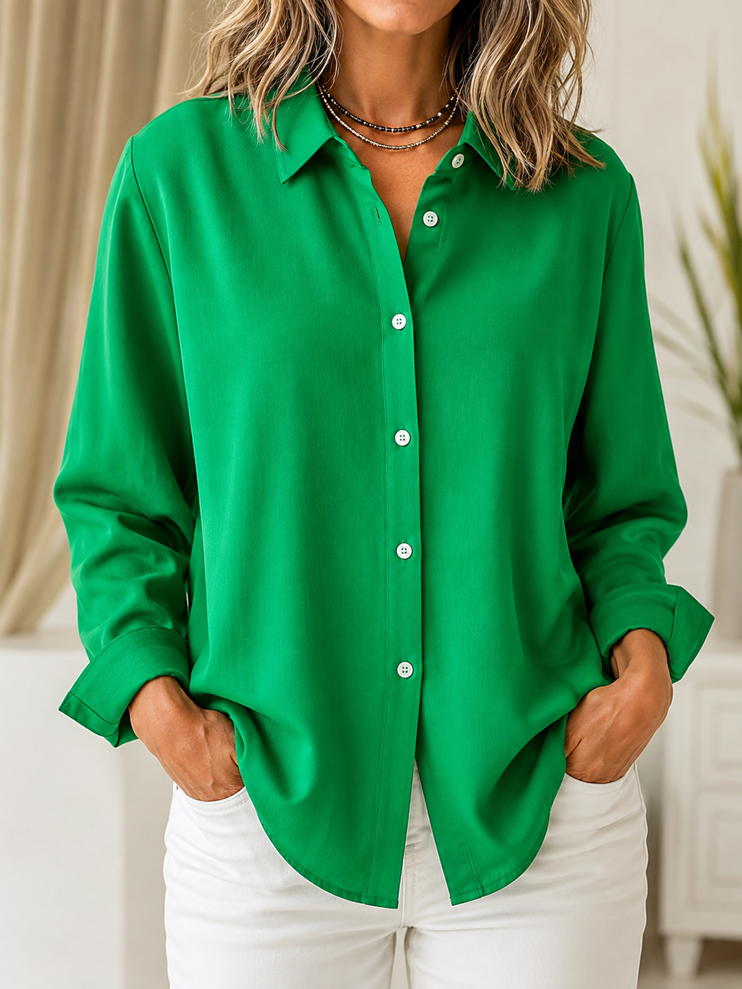 Marguerite™ | Klassieke Effen Blouse met Knopen aan de Voorkant