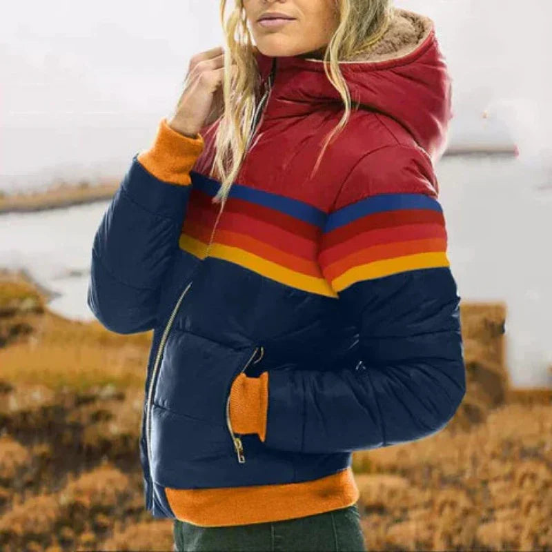 Orvian | Kleurrijke Dames Puffer Winterjas met Capuchon