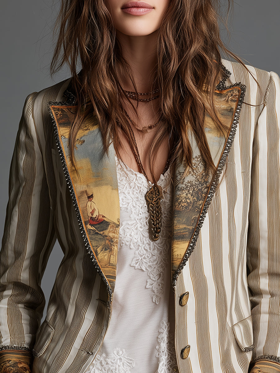 Suzanne | Gestreepte blazer met decoratieve kraag