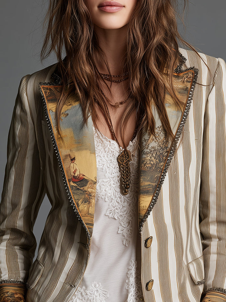 Suzanne | Gestreepte blazer met decoratieve kraag