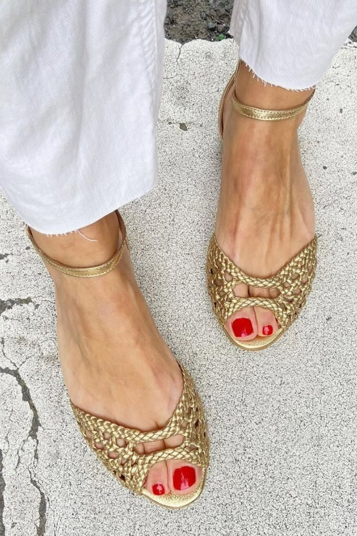 Isadora | Gevlochten Gouden Sandalen