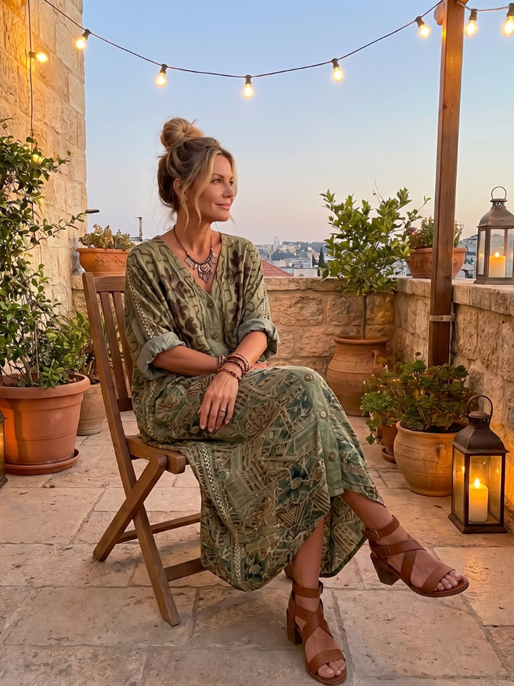 Aletta | Oversized midi-jurk met knoopsluiting en zakken