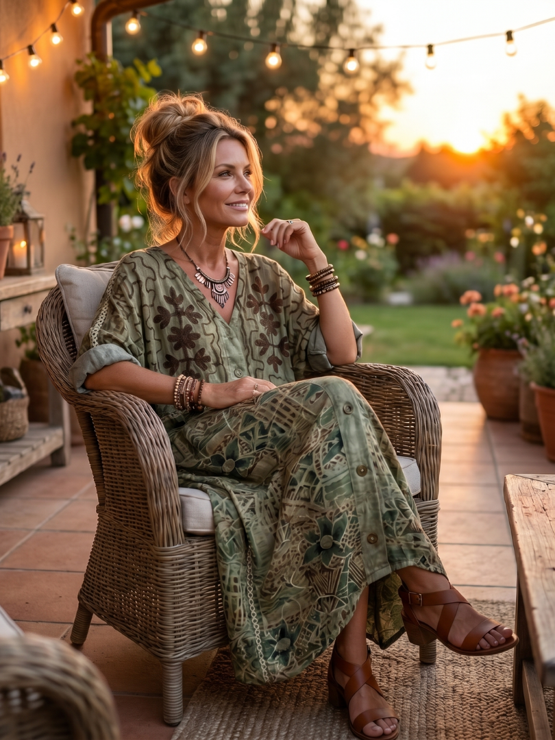 Aletta | Oversized midi-jurk met knoopsluiting en zakken