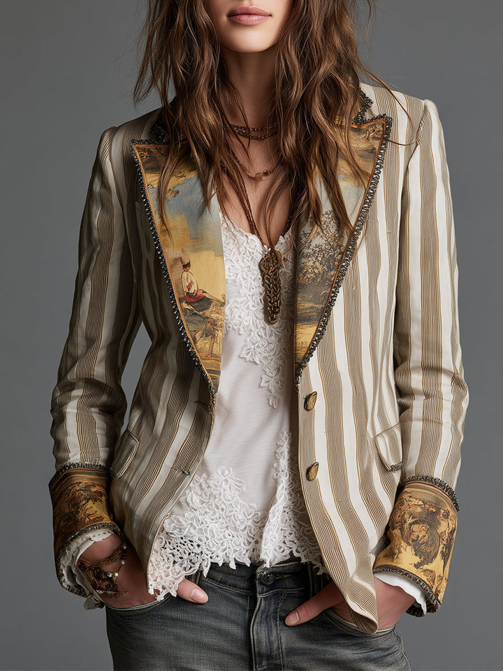 Suzanne | Gestreepte blazer met decoratieve kraag