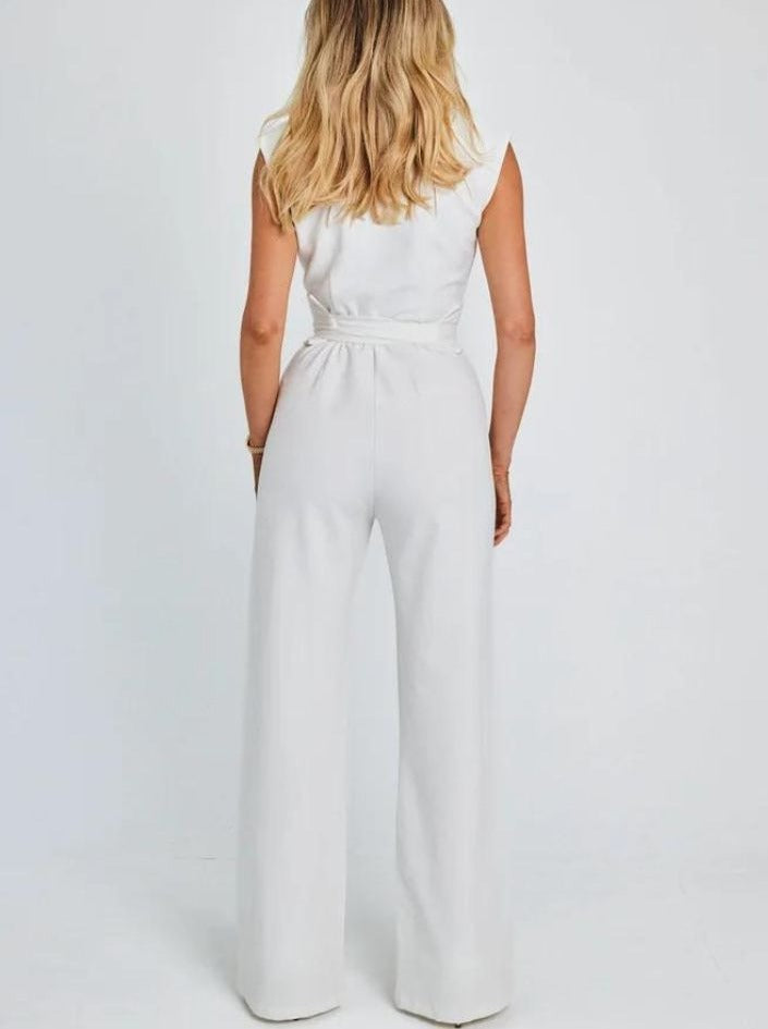 Mouwloze Jumpsuit met Tailleband en Wijde Pijpen