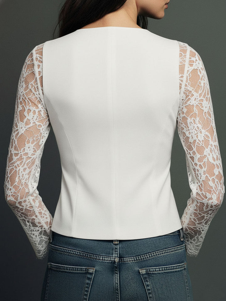 Noémie | Zwarte blazer met doorschijnende mouwen