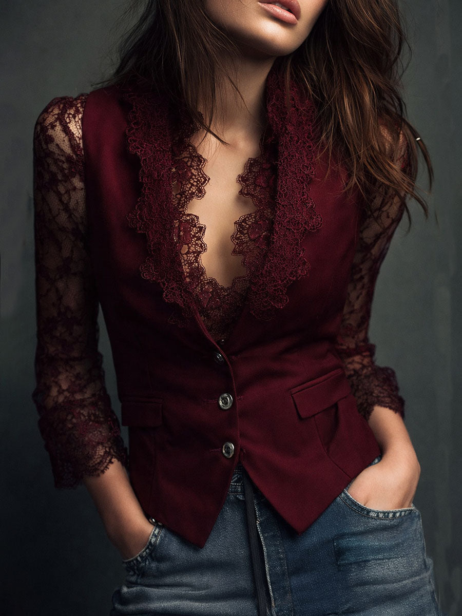 Noémie | Zwarte blazer met doorschijnende mouwen