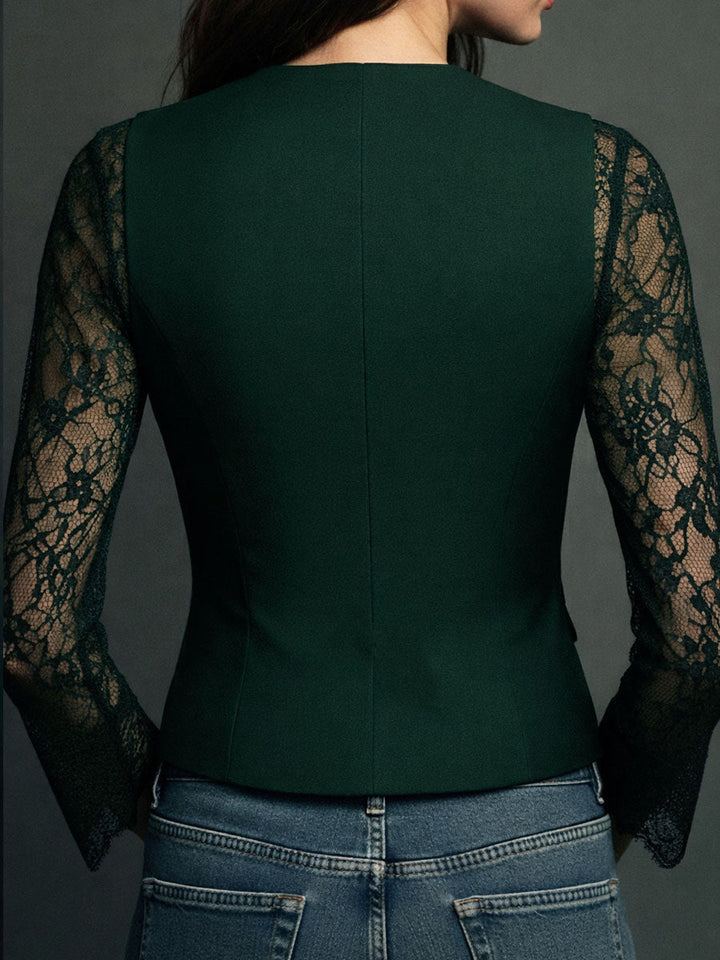 Noémie | Zwarte blazer met doorschijnende mouwen