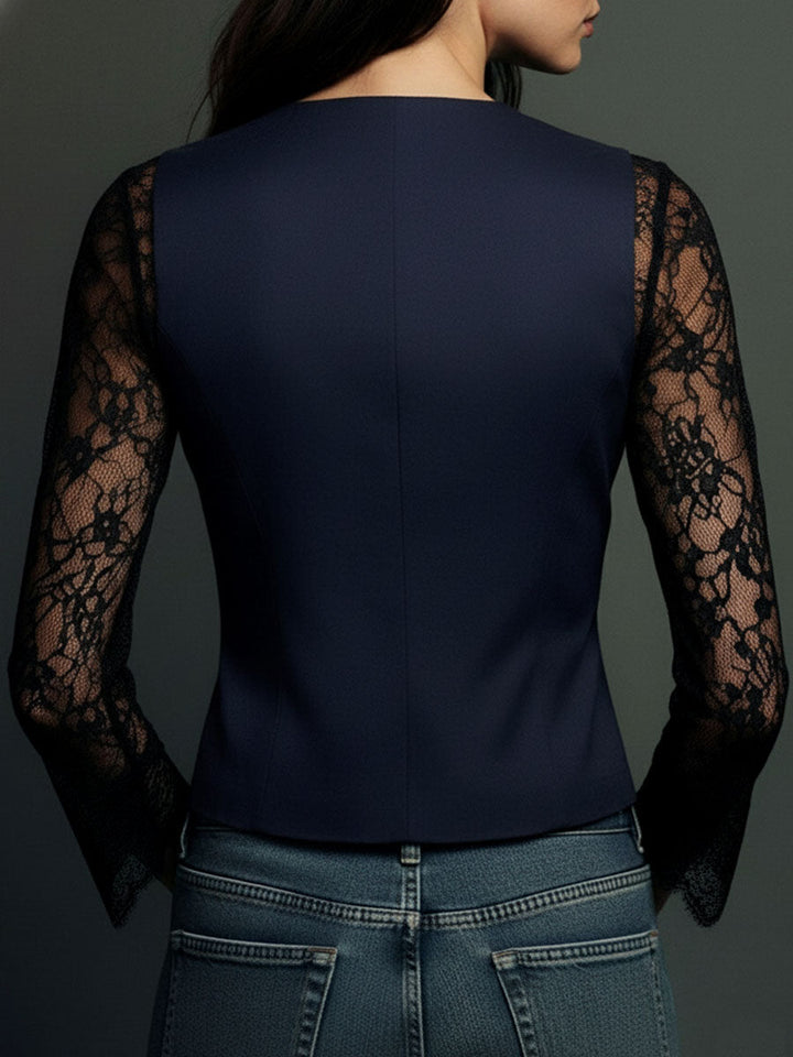 Noémie | Zwarte blazer met doorschijnende mouwen