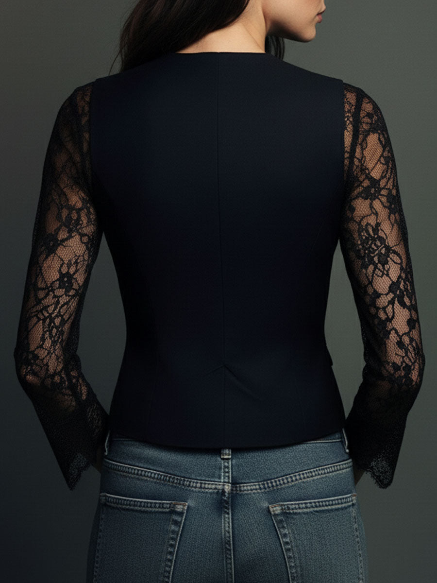 Noémie | Zwarte blazer met doorschijnende mouwen