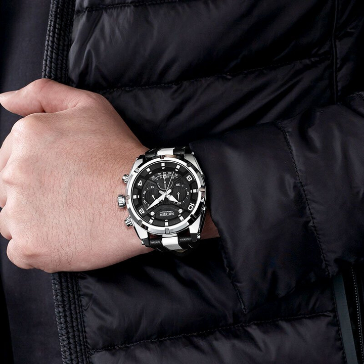 Luxe leren militaire sport chronograaf horloge