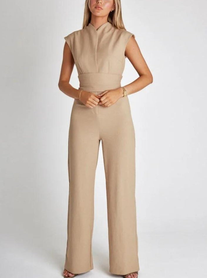 Mouwloze Jumpsuit met Tailleband en Wijde Pijpen