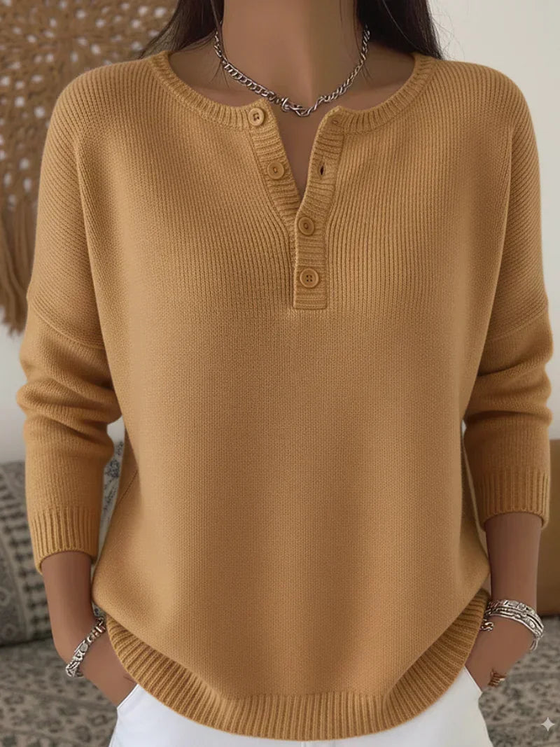 Helena™ | Henley Knop-Up Brei Sweater