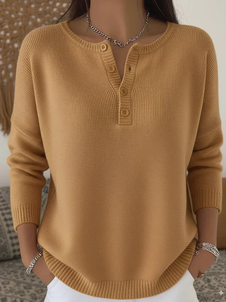 Helena™ | Henley Knop-Up Brei Sweater