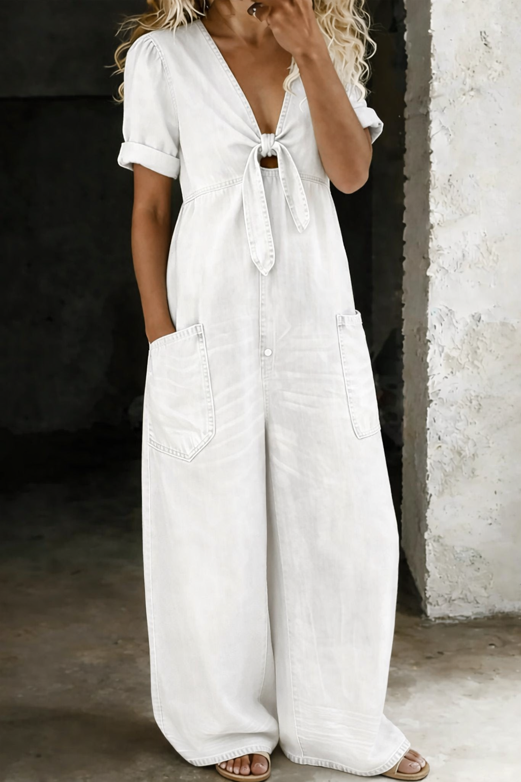 Naya | Korte jumpsuit met korte mouwen en V-hals