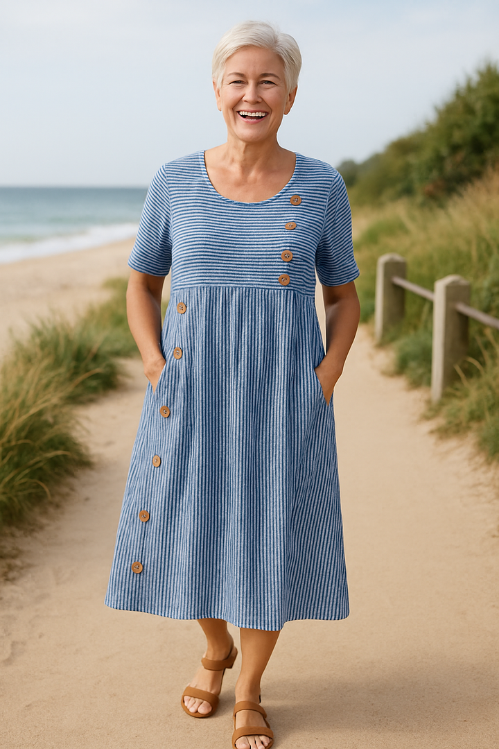 Brienne | Gestreepte Midi-jurk – Moeiteloze Comfort, Dagelijkse Zelfvertrouwen