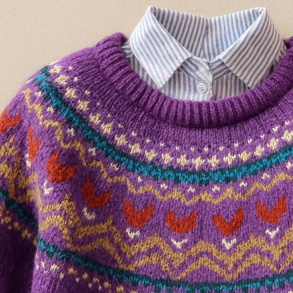 Aveline | Paarse trui met Scandinavisch patroon
