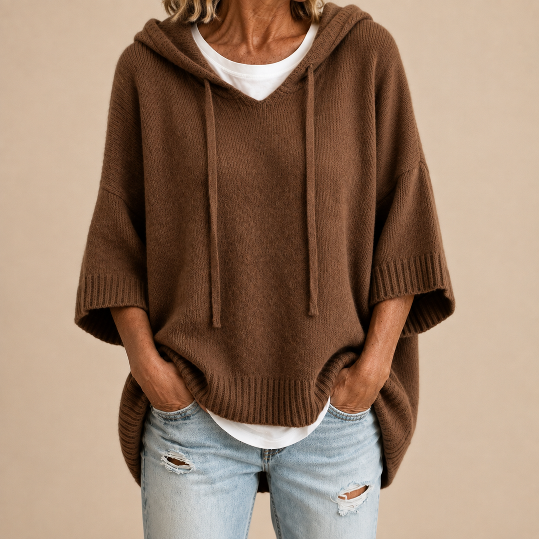 Oriana | Poncho met capuchon en driekwartmouwen