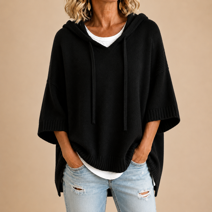 Oriana | Poncho met capuchon en driekwartmouwen