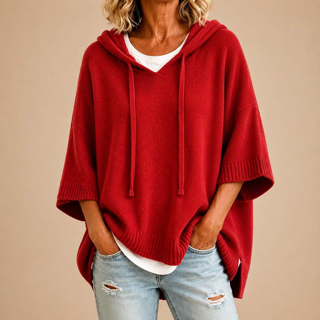 Oriana | Poncho met capuchon en driekwartmouwen