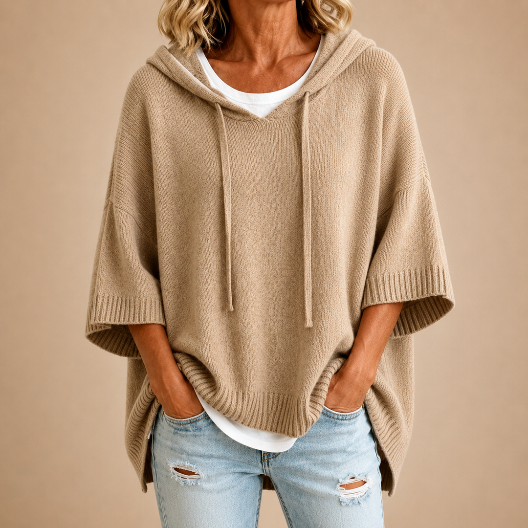 Oriana | Poncho met capuchon en driekwartmouwen