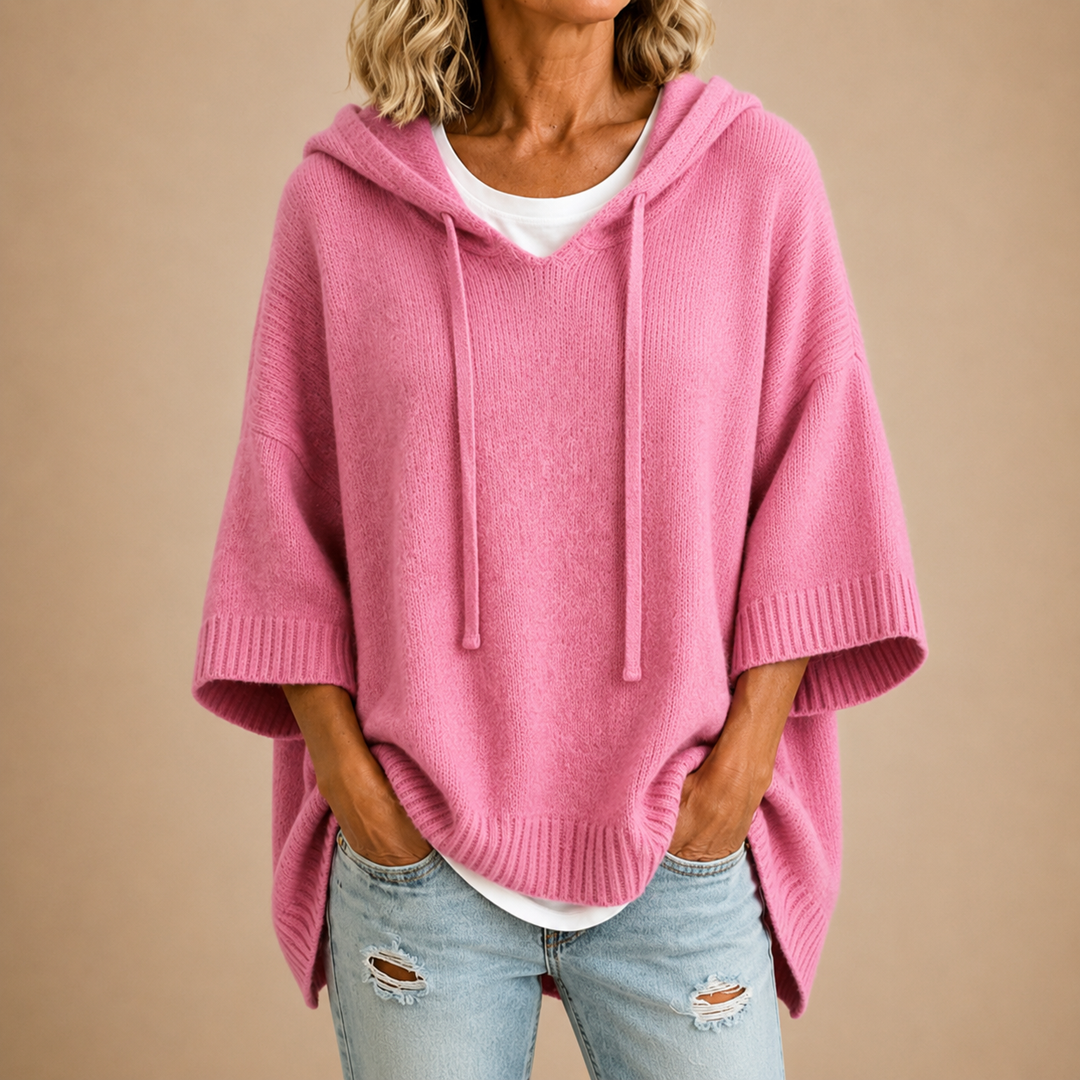 Oriana | Poncho met capuchon en driekwartmouwen