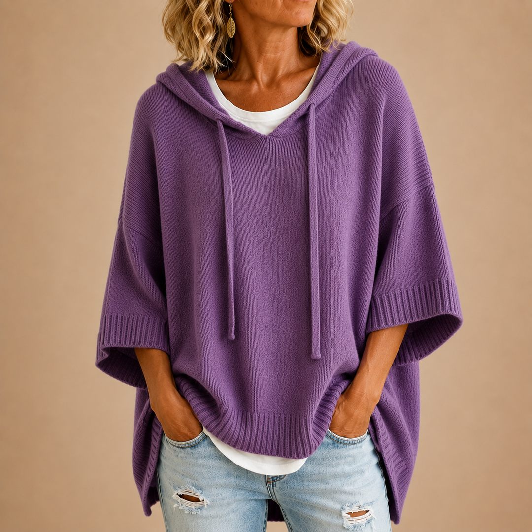 Oriana | Poncho met capuchon en driekwartmouwen